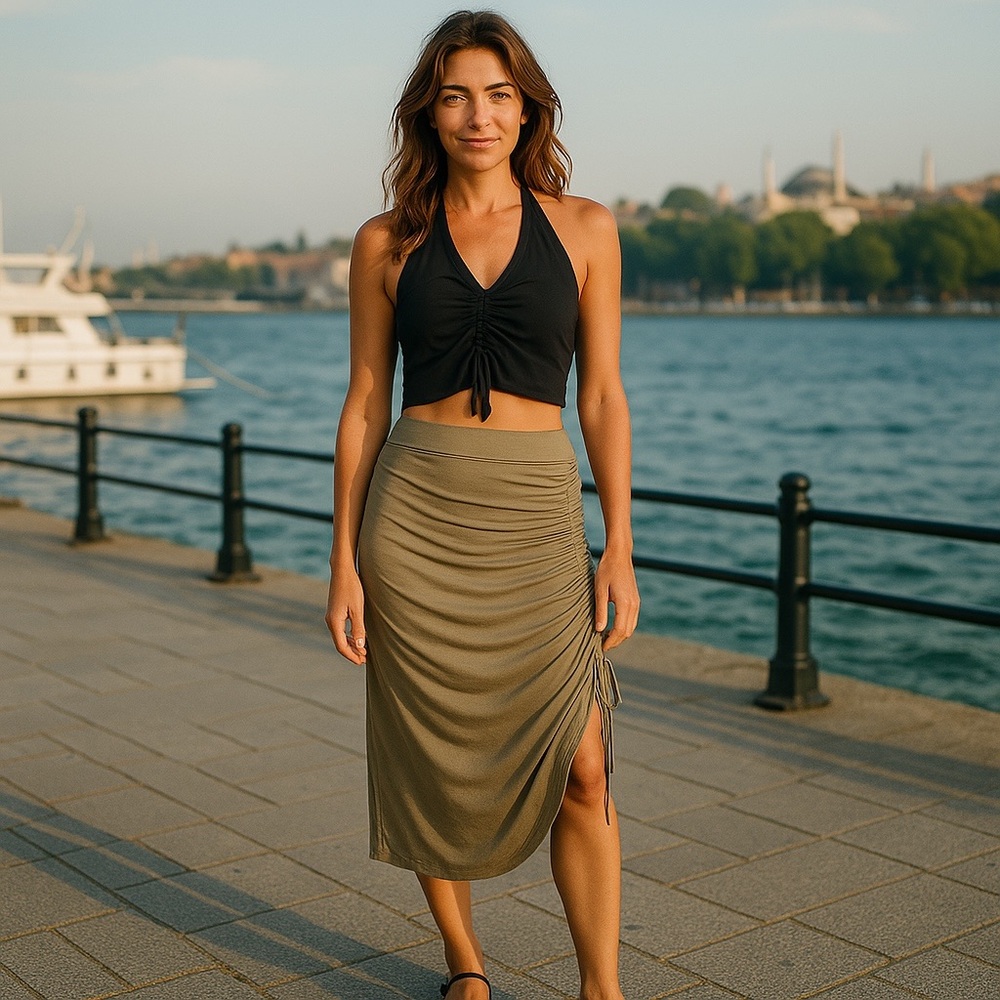 Bailey 44 Koa Green Runched Pencil Skirt